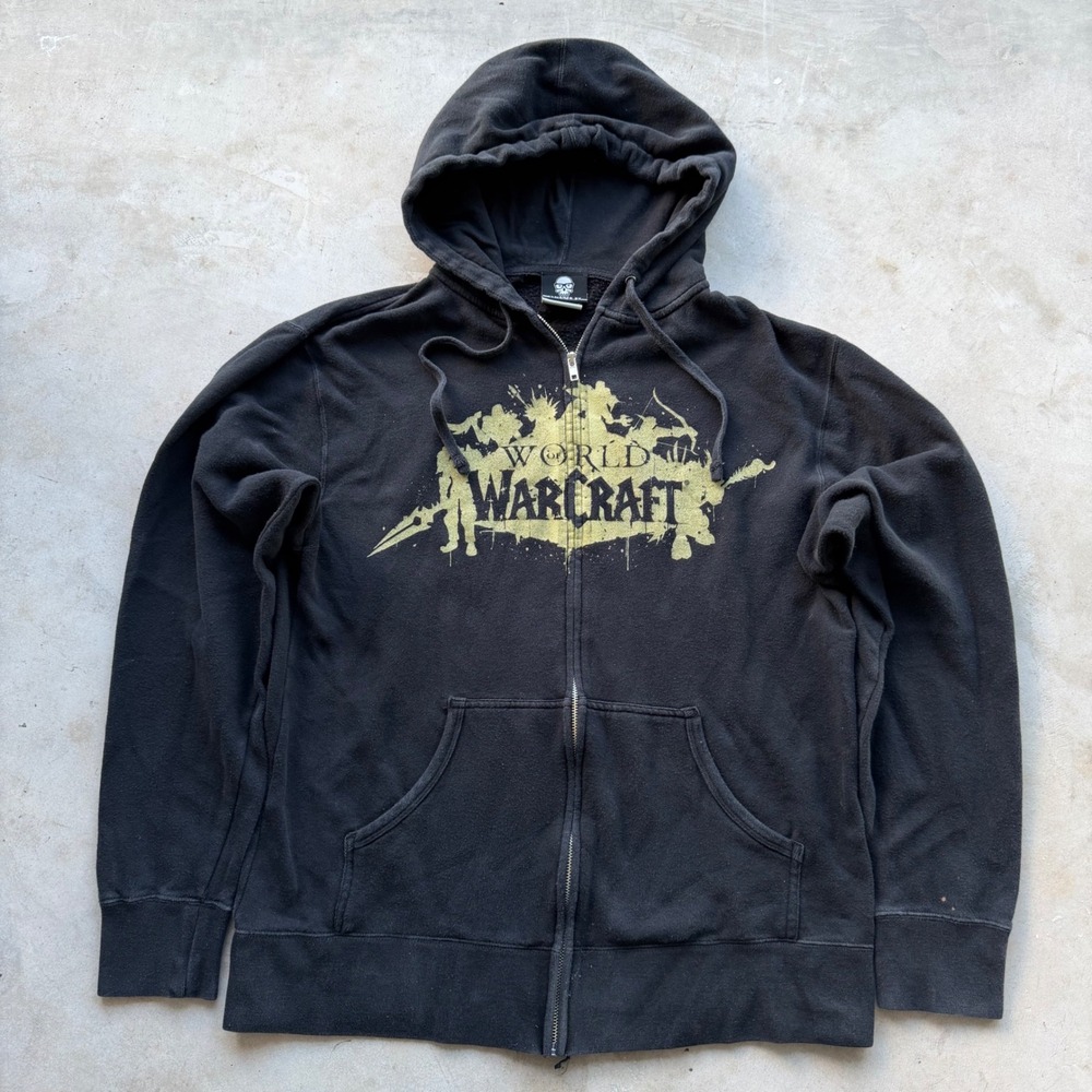 J!NX World of Warcraft Blizzard Full Zip Hoodie Black Distressed Graphic Mens L